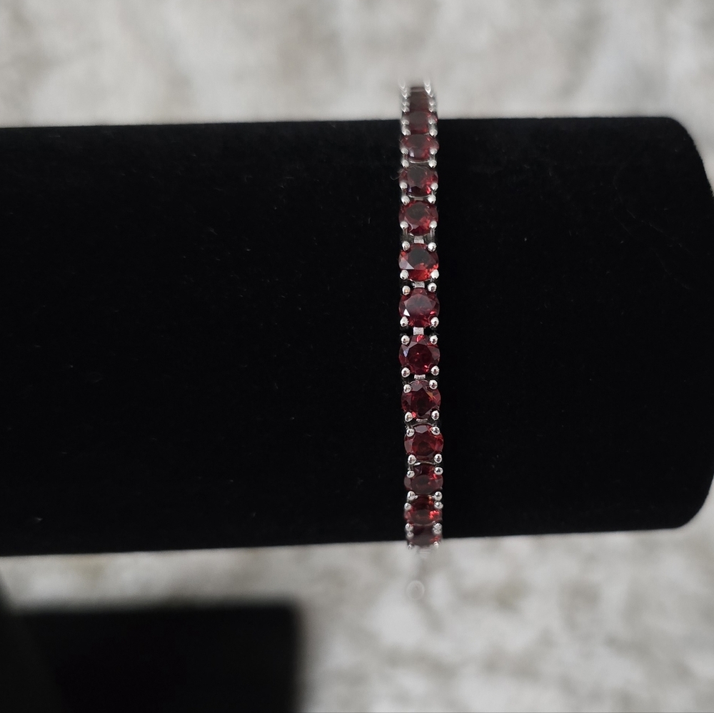 Elegant Silver Tone and Red Faux Gemstone Adjustable Bracelet NWOT
